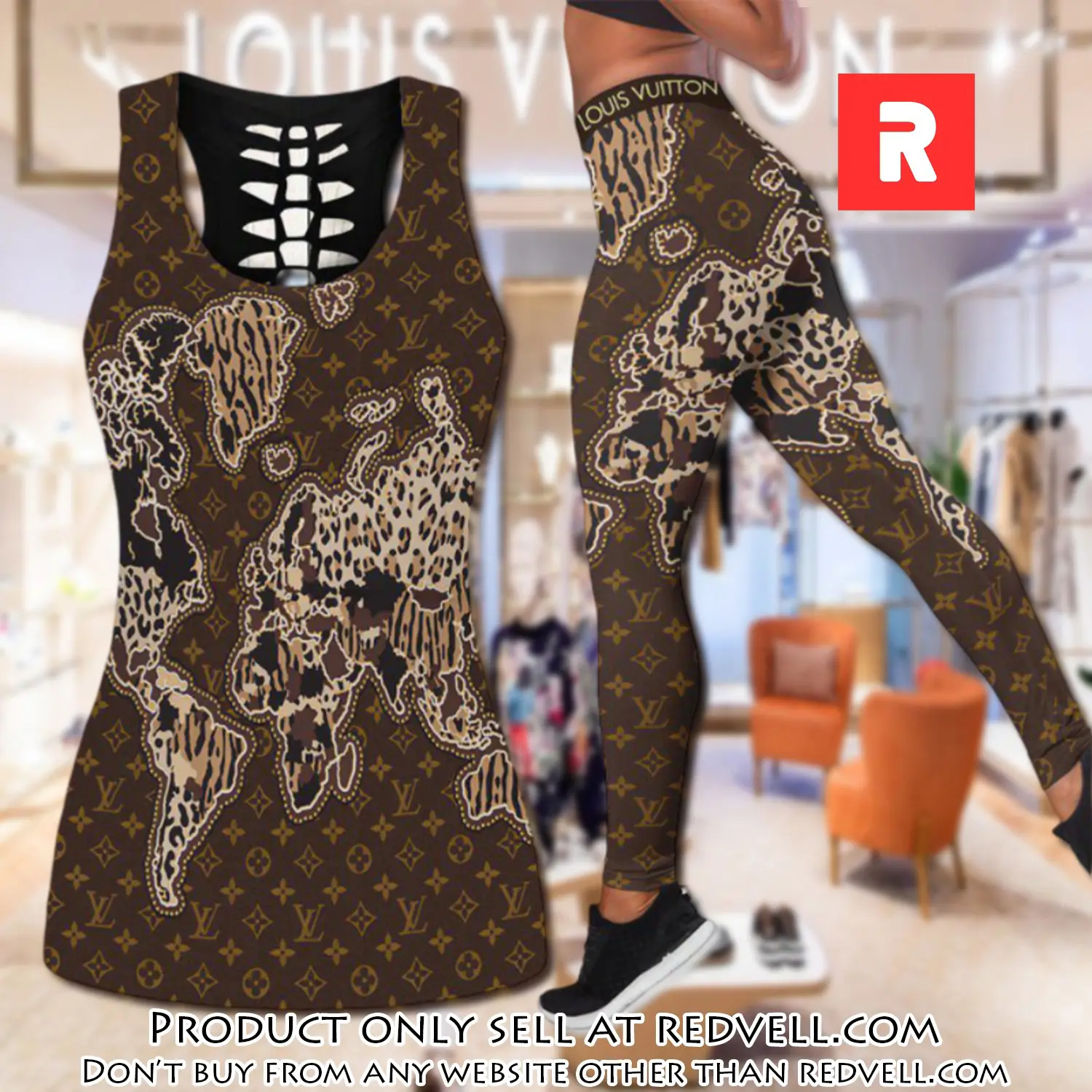 Louis vuitton map tank top leggings set luxury brand lv for women yoga gym rv4821276
